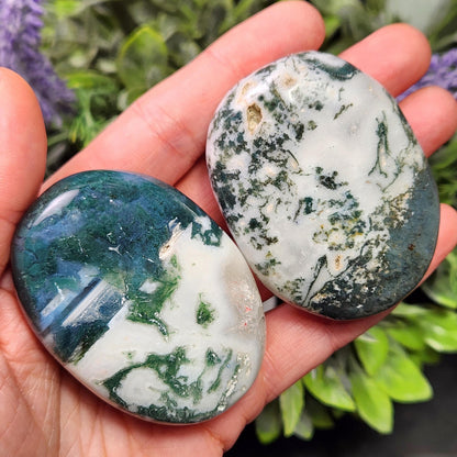 Moss Agate Palm Stone, Polished Moss Agate Crystal Specimen