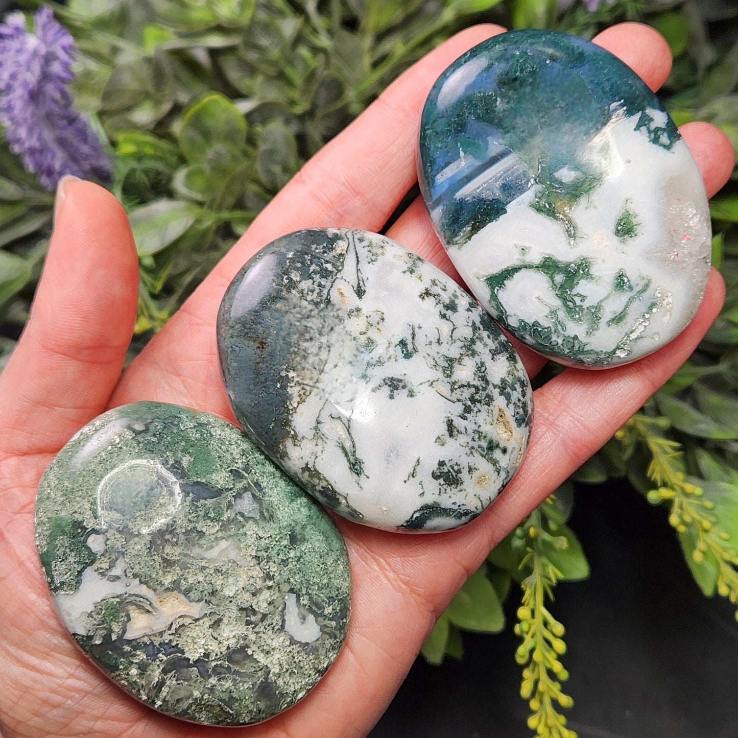 Moss Agate Palm Stone, Polished Moss Agate Crystal Specimen