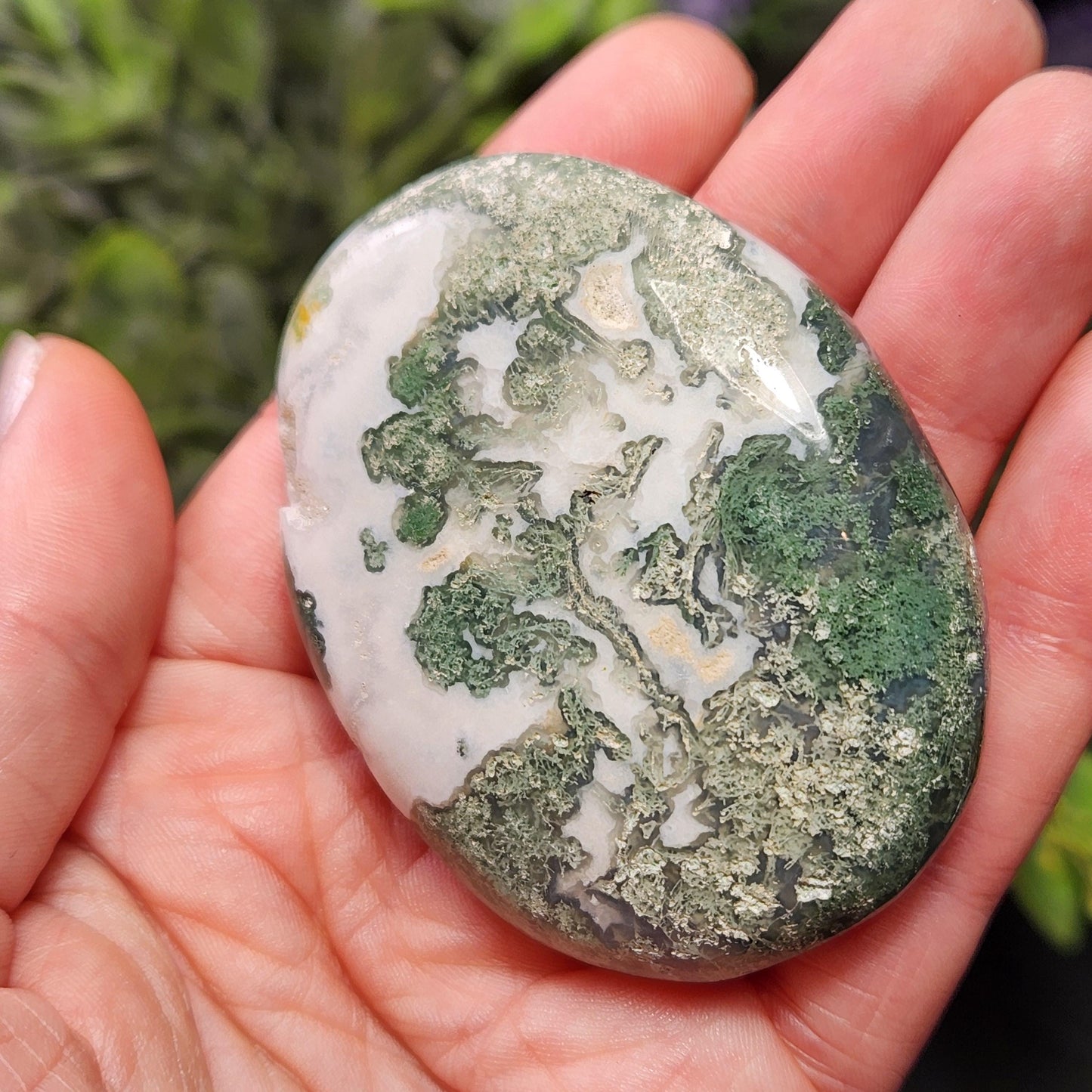 Moss Agate Palm Stone, Polished Moss Agate Crystal Specimen