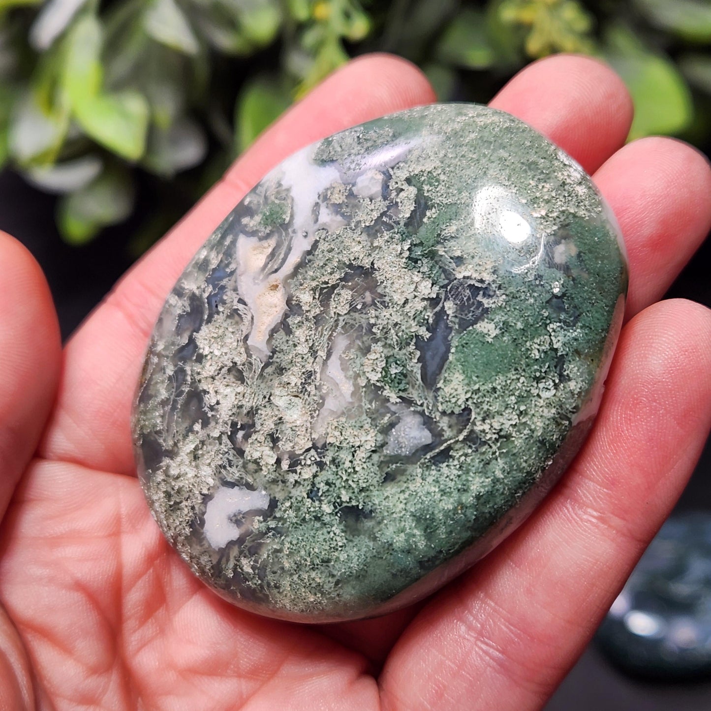 Moss Agate Palm Stone, Polished Moss Agate Crystal Specimen