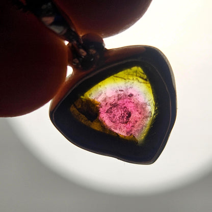 Watermelon Tourmaline Slice Pendant, Sterling Silver Tourmaline Pink & Green Necklace