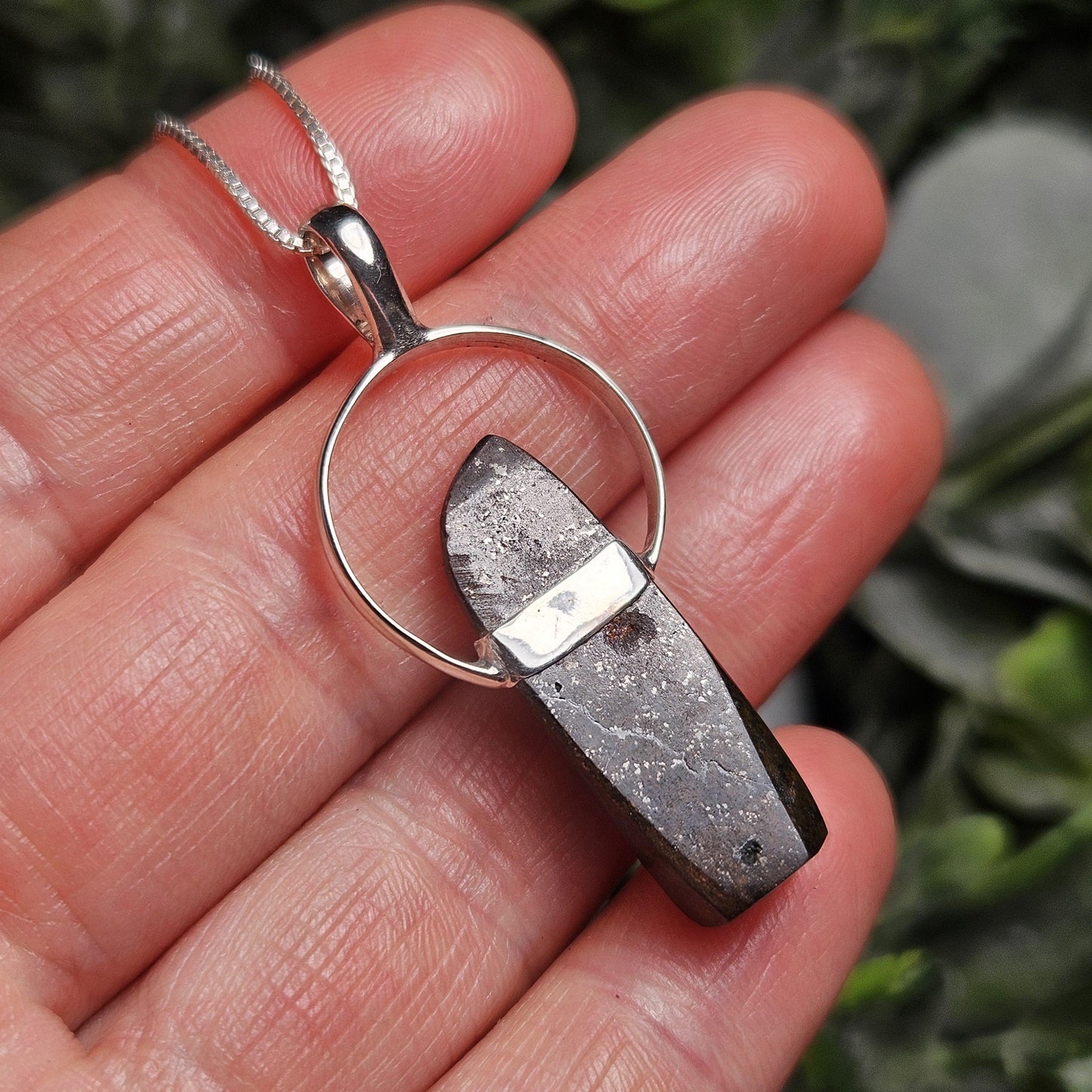 Meteorite Pendant from Kenya, Sterling Silver Natural Meteorite Necklace