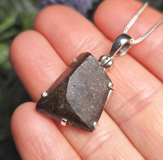 Meteorite Pendant, Sterling Silver Natural Meteorite Necklace from Kenya