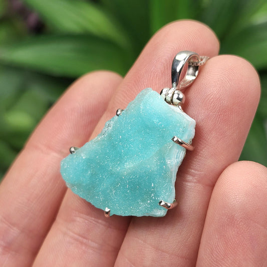 Blue Hemimorphite Pendant, Sterling Silver Hemimorphite Crystal Necklace