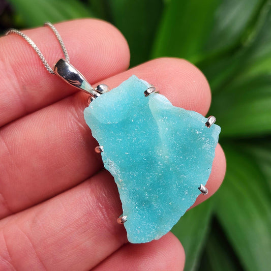 Blue Hemimorphite Pendant, Sterling Silver Hemimorphite Crystal Necklace