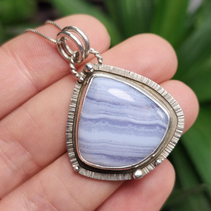 Blue Lace Agate Pendant, Sterling Silver Blue Chalcedony Necklace