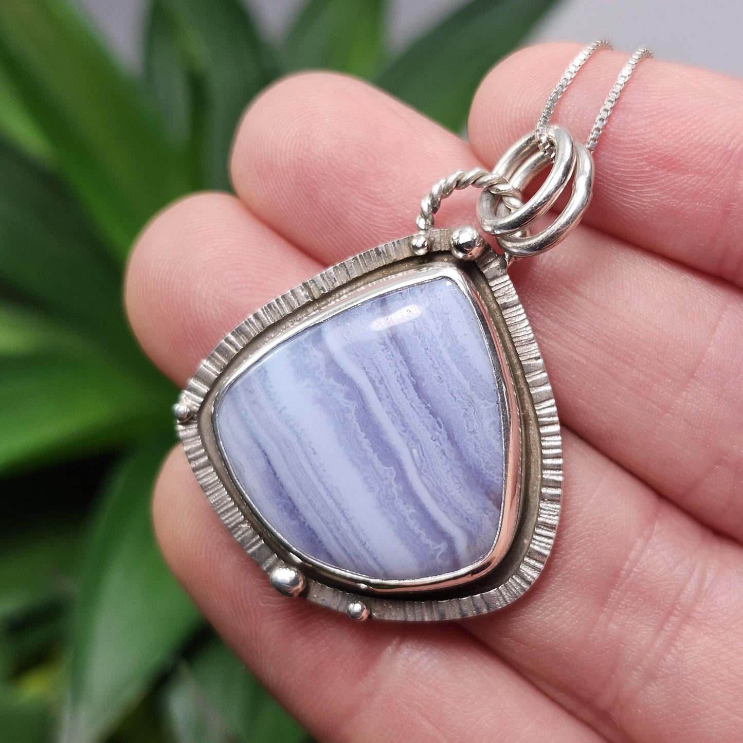 Blue Lace Agate Pendant, Sterling Silver Blue Chalcedony Necklace