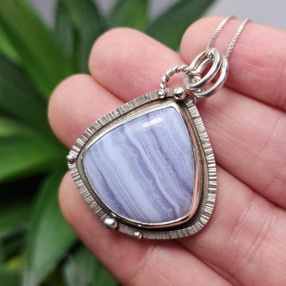 Blue Lace Agate Pendant, Sterling Silver Blue Chalcedony Necklace