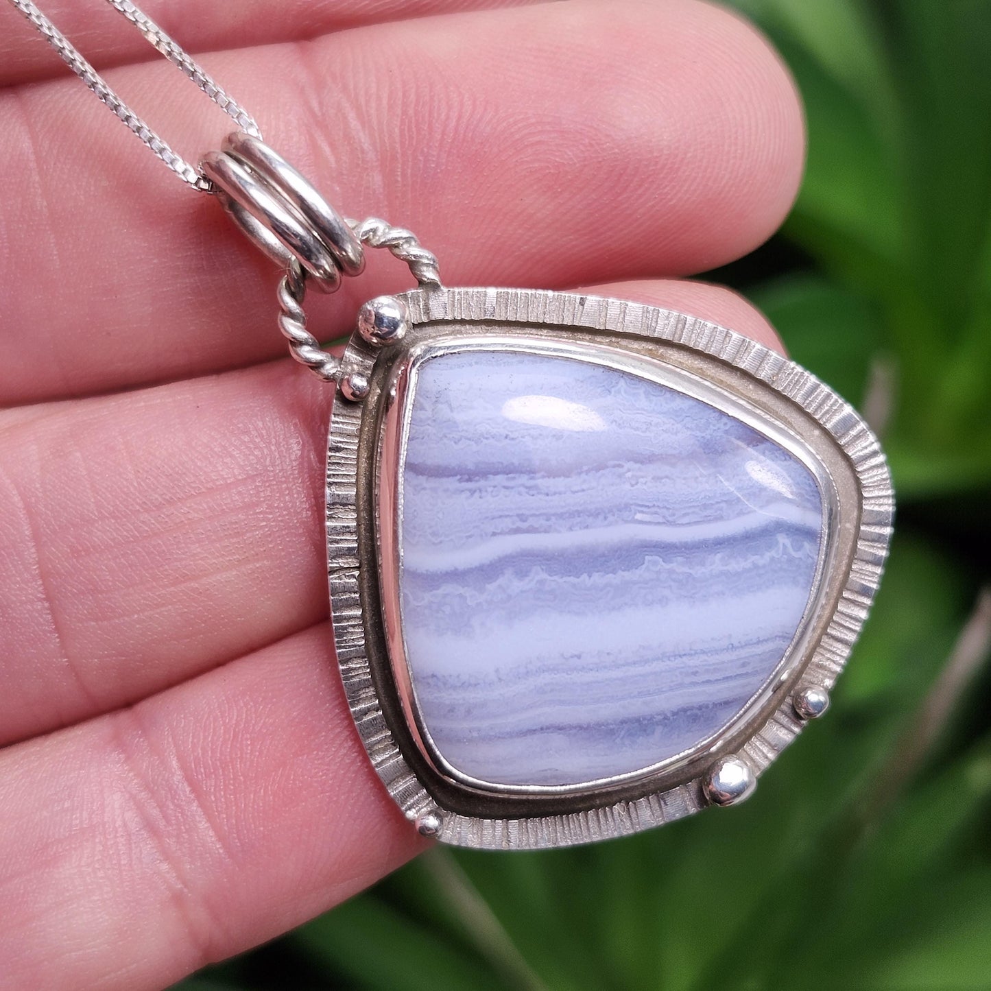 Blue Lace Agate Pendant, Sterling Silver Blue Chalcedony Necklace