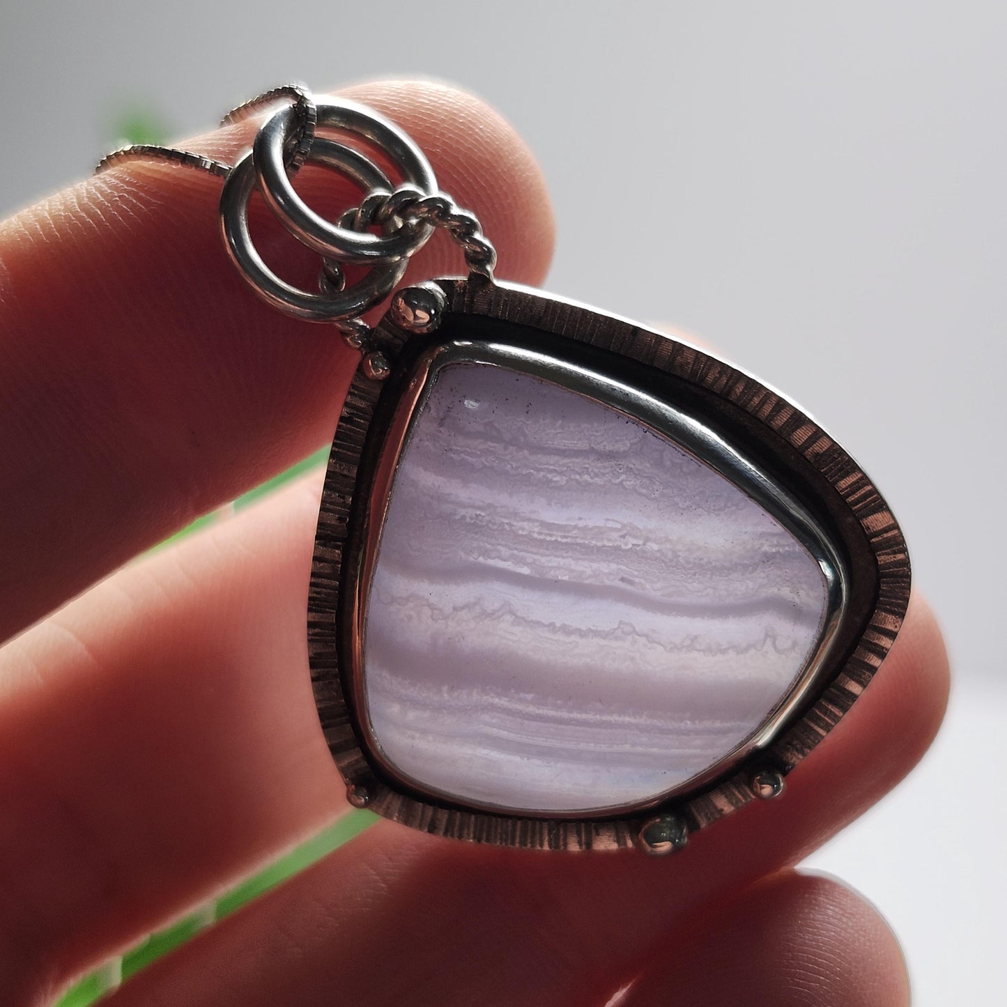 Blue Lace Agate Pendant, Sterling Silver Blue Chalcedony Necklace