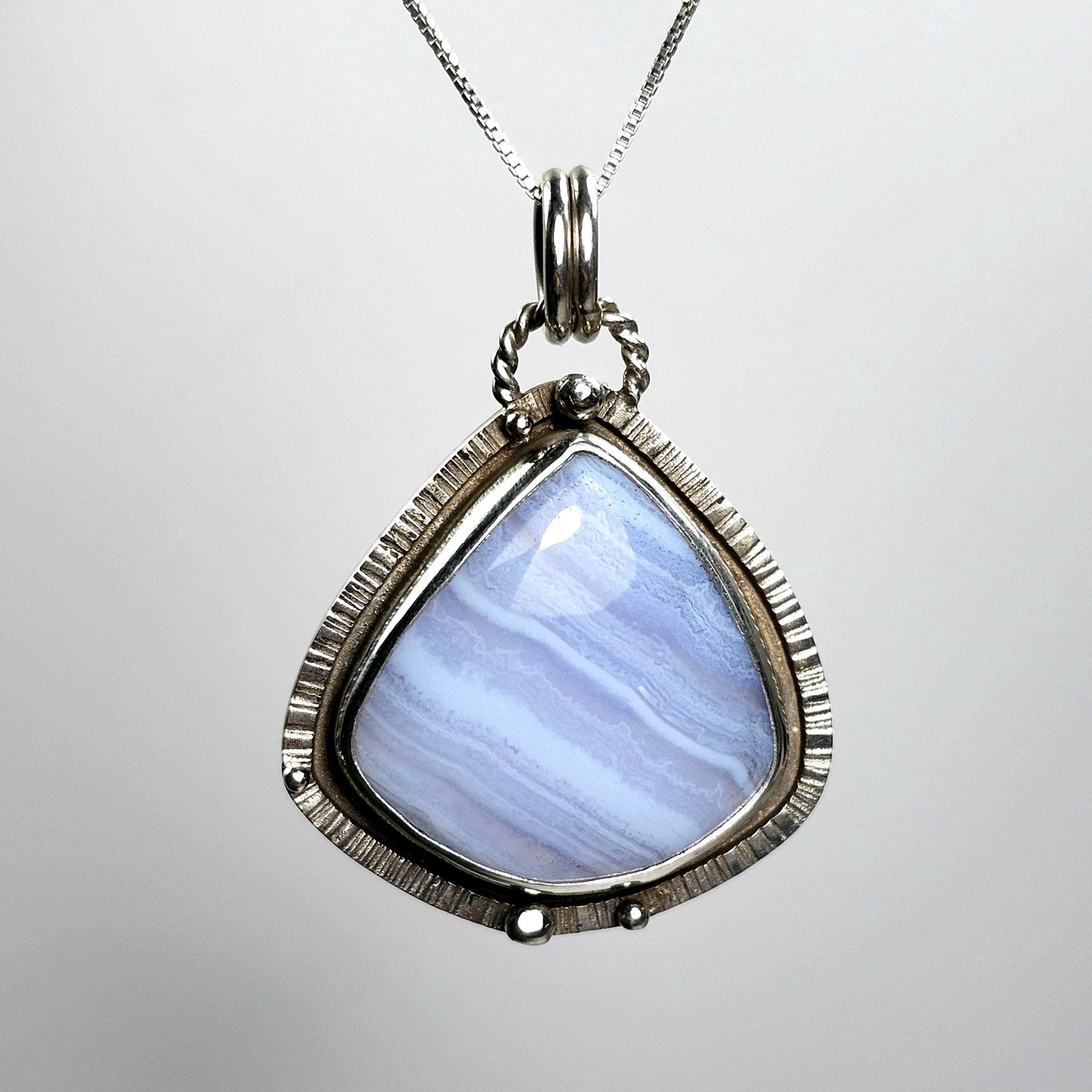Blue Lace Agate Pendant, Sterling Silver Blue Chalcedony Necklace