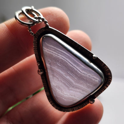 Blue Lace Agate Pendant, Sterling Silver Blue Chalcedony Necklace