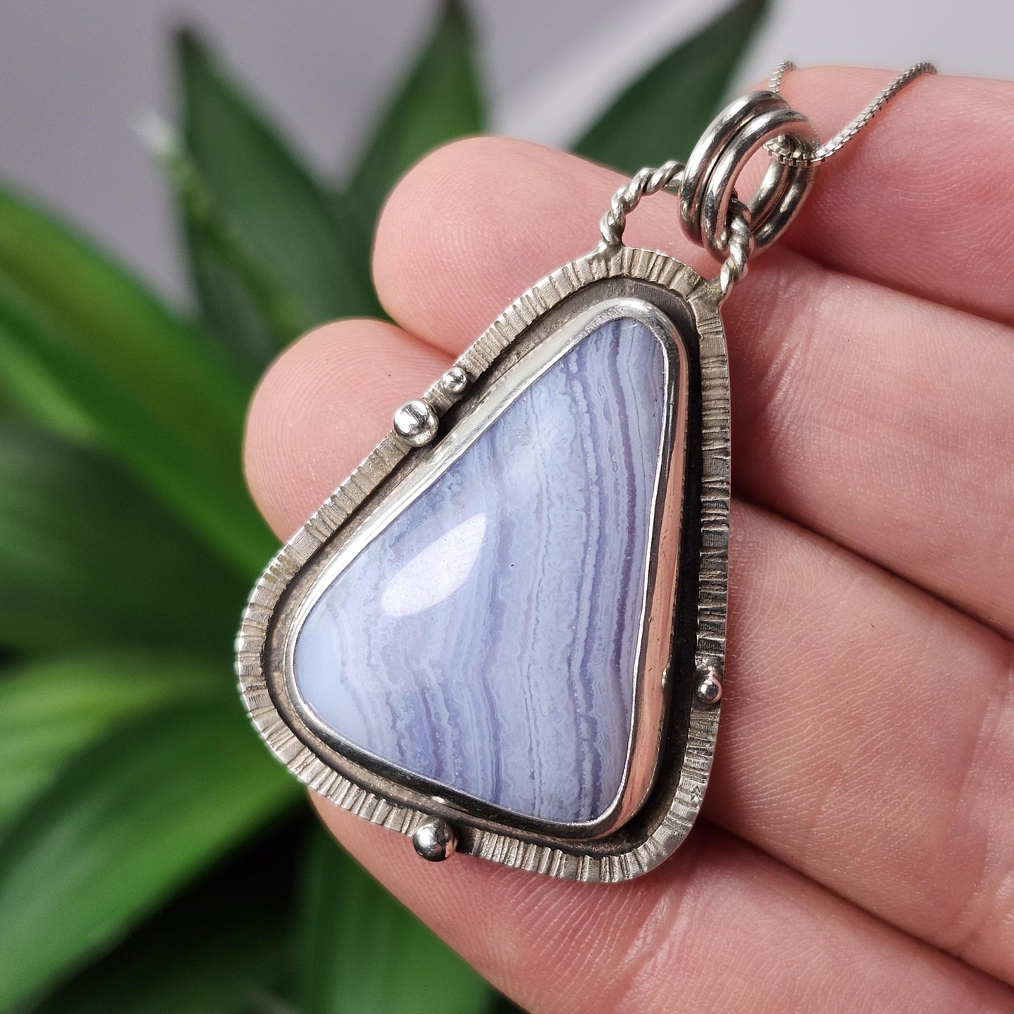 Blue Lace Agate Pendant, Sterling Silver Blue Chalcedony Necklace