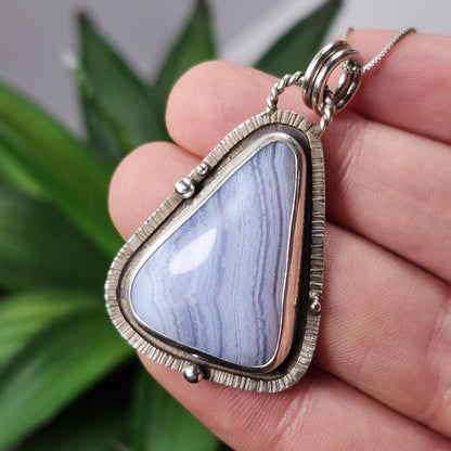 Blue Lace Agate Pendant, Sterling Silver Blue Chalcedony Necklace
