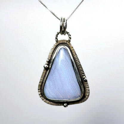Blue Lace Agate Pendant, Sterling Silver Blue Chalcedony Necklace