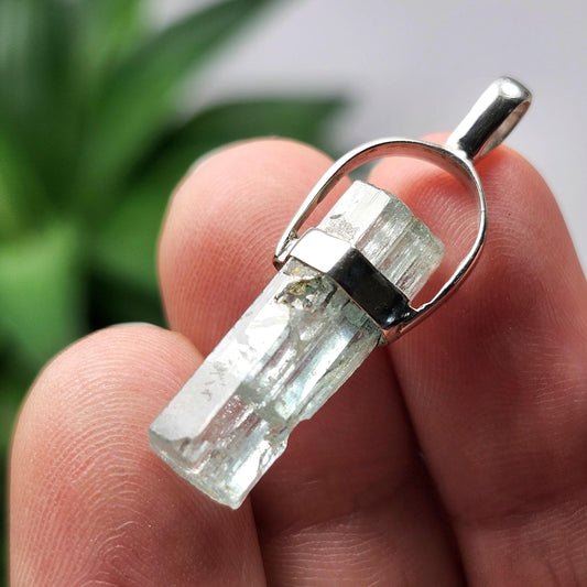 Aquamarine Crystal Pendant, Raw Blue Terminated Aquamarine Sterling Silver Necklace