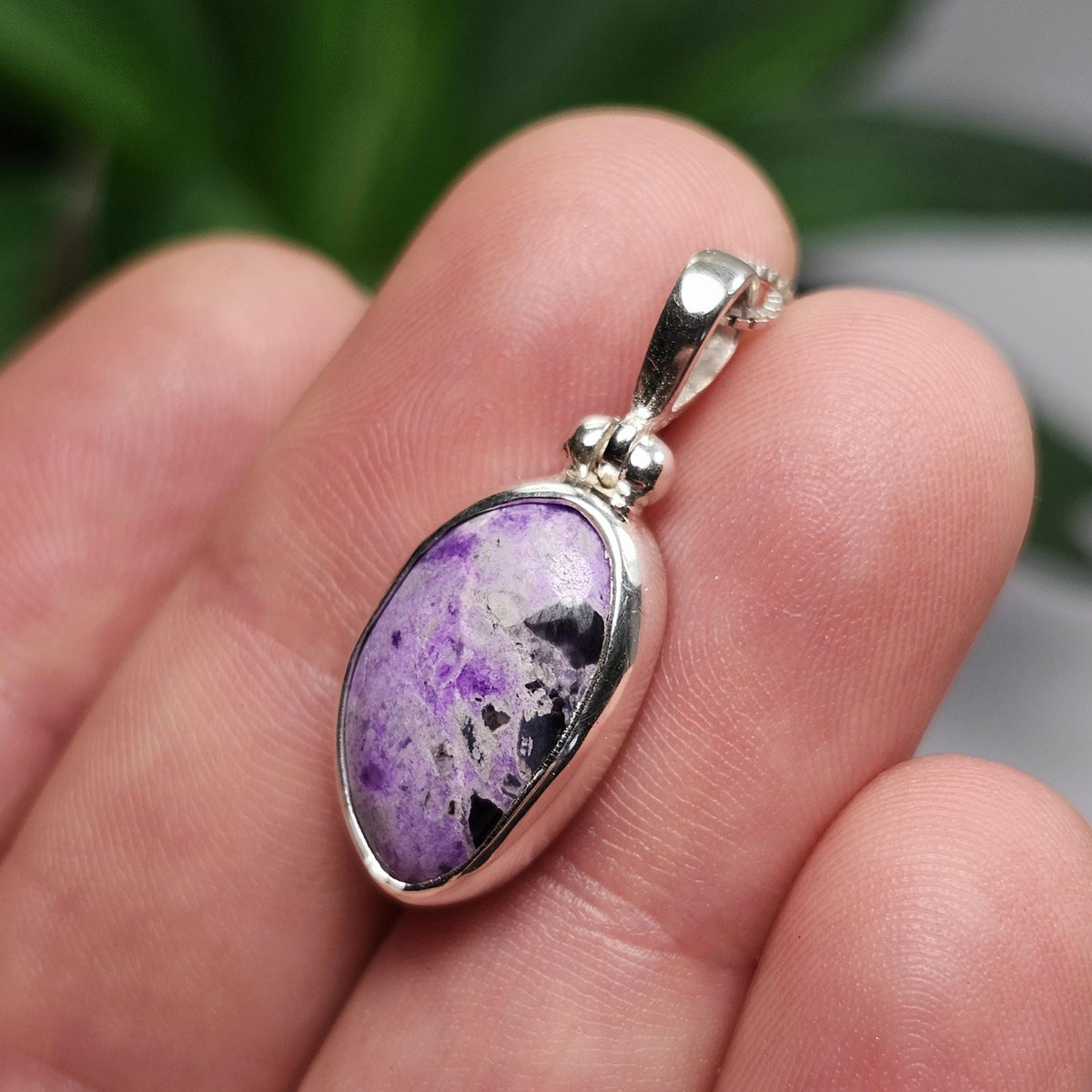 Sugilite Crystal Pendant, Sterling Silver (25x11mm)
