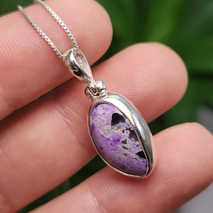 Sugilite Crystal Pendant, Sterling Silver (25x11mm)