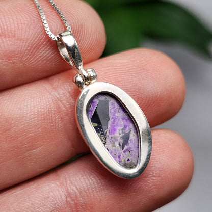 Sugilite Crystal Pendant, Sterling Silver (25x11mm)