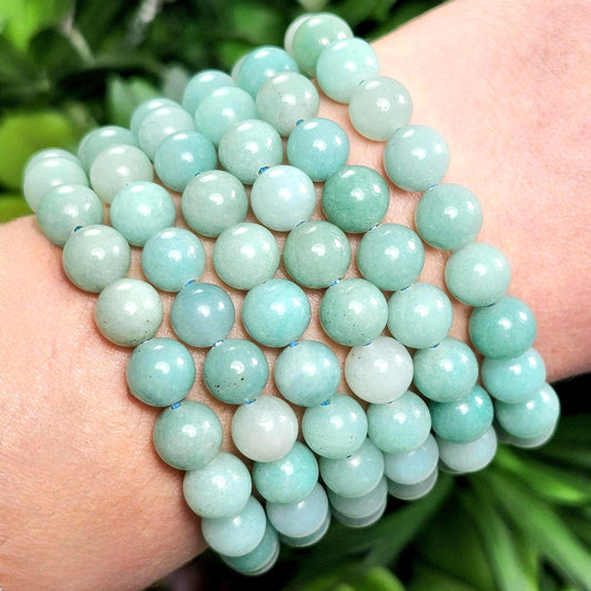 Amazonite Crystal Bracelet, Beaded Gemstone Jewelry (8mm Beads)