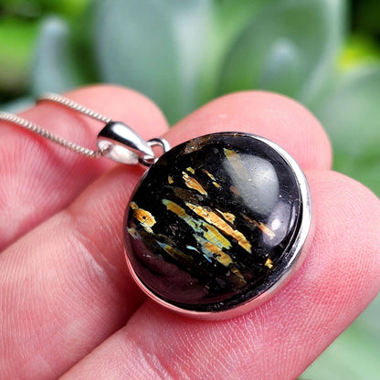 GREENLAND Nuummite Pendant, Sterling Silver Authentic Nuummite Necklace