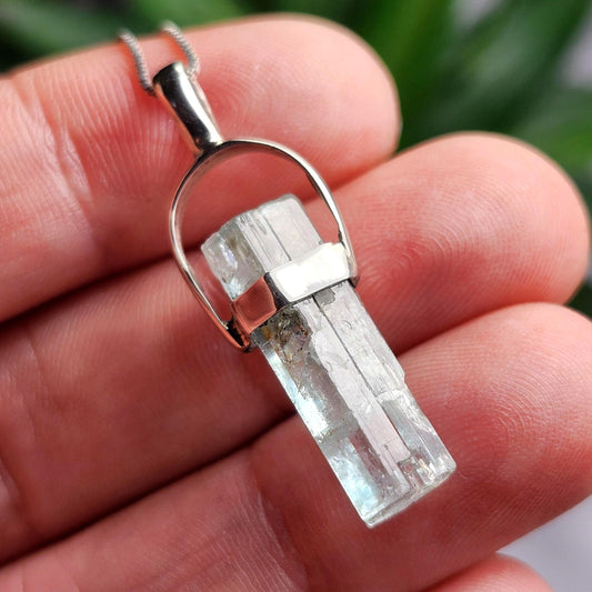 Aquamarine Crystal Pendant, Raw Blue Terminated Aquamarine Sterling Silver Necklace