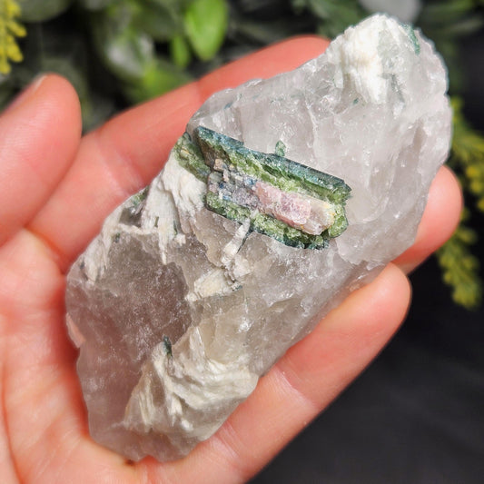 Watermelon Tourmaline & Quartz Crystal 77.22g, Brazilian Tourmaline Specimen