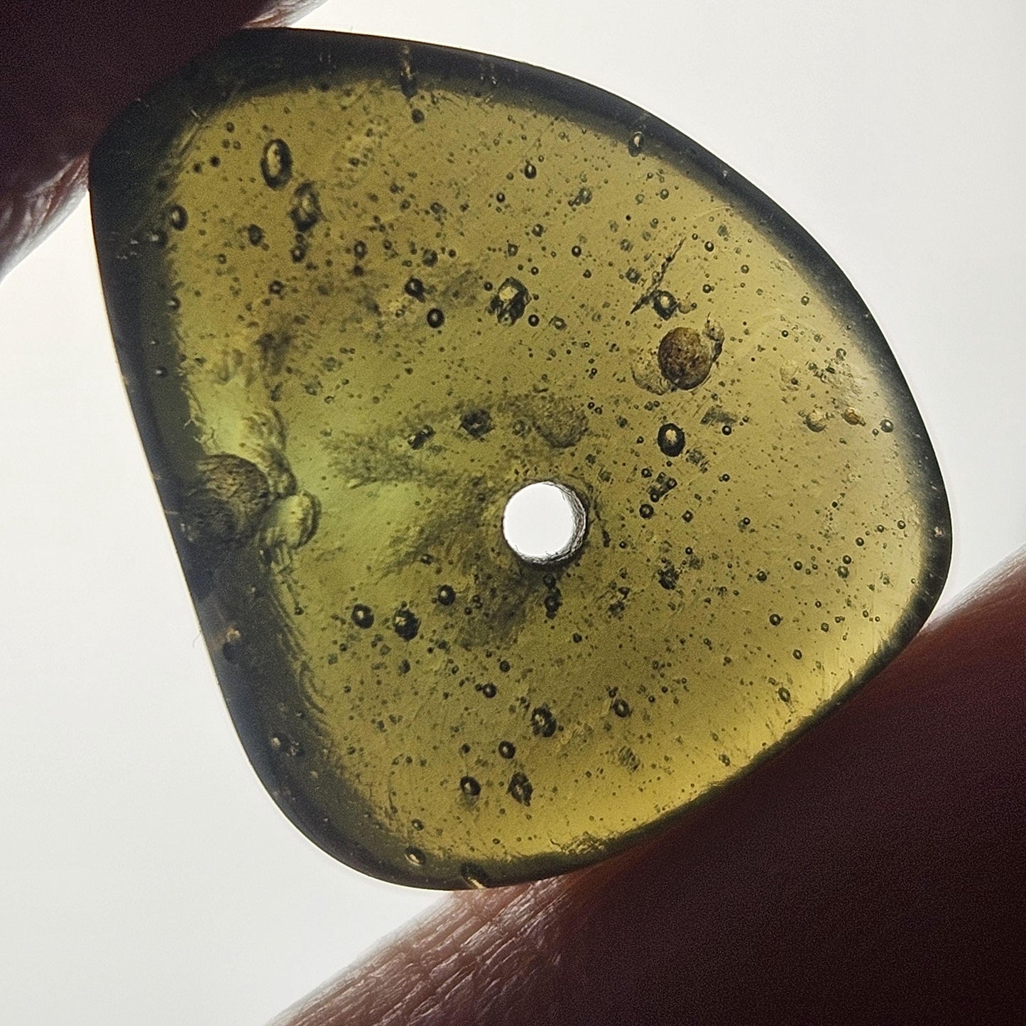 Moldavite Bead 1.9g, Polished with Visible Bubbles and Lechatelierites