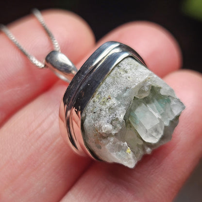 Ajoite Phantom in Quartz Cluster Pendant, South African Ajoite Crystal Necklace