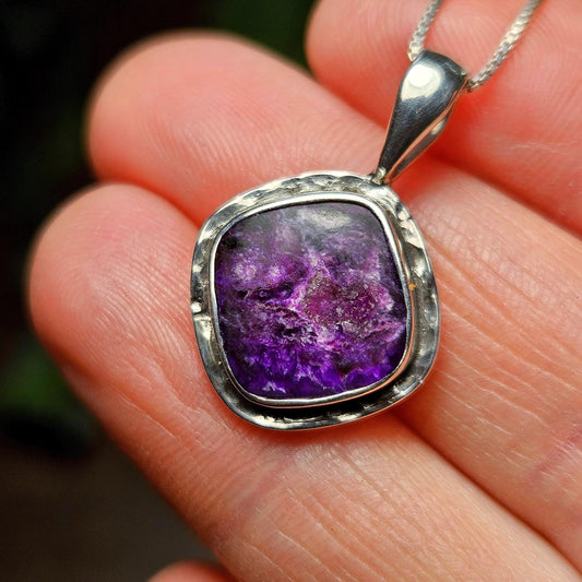 Sugilite Crystal Pendant, Purple Sugilite Sterling Silver Necklace
