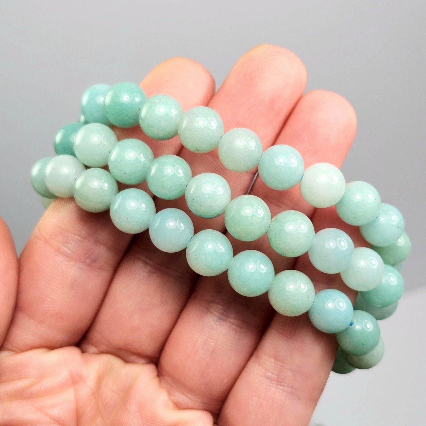 Amazonite Crystal Bracelet, Beaded Gemstone Jewelry (8mm Beads)