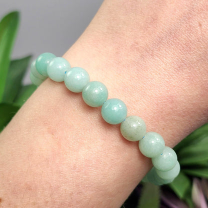 Amazonite Crystal Bracelet, Beaded Gemstone Jewelry (8mm Beads)