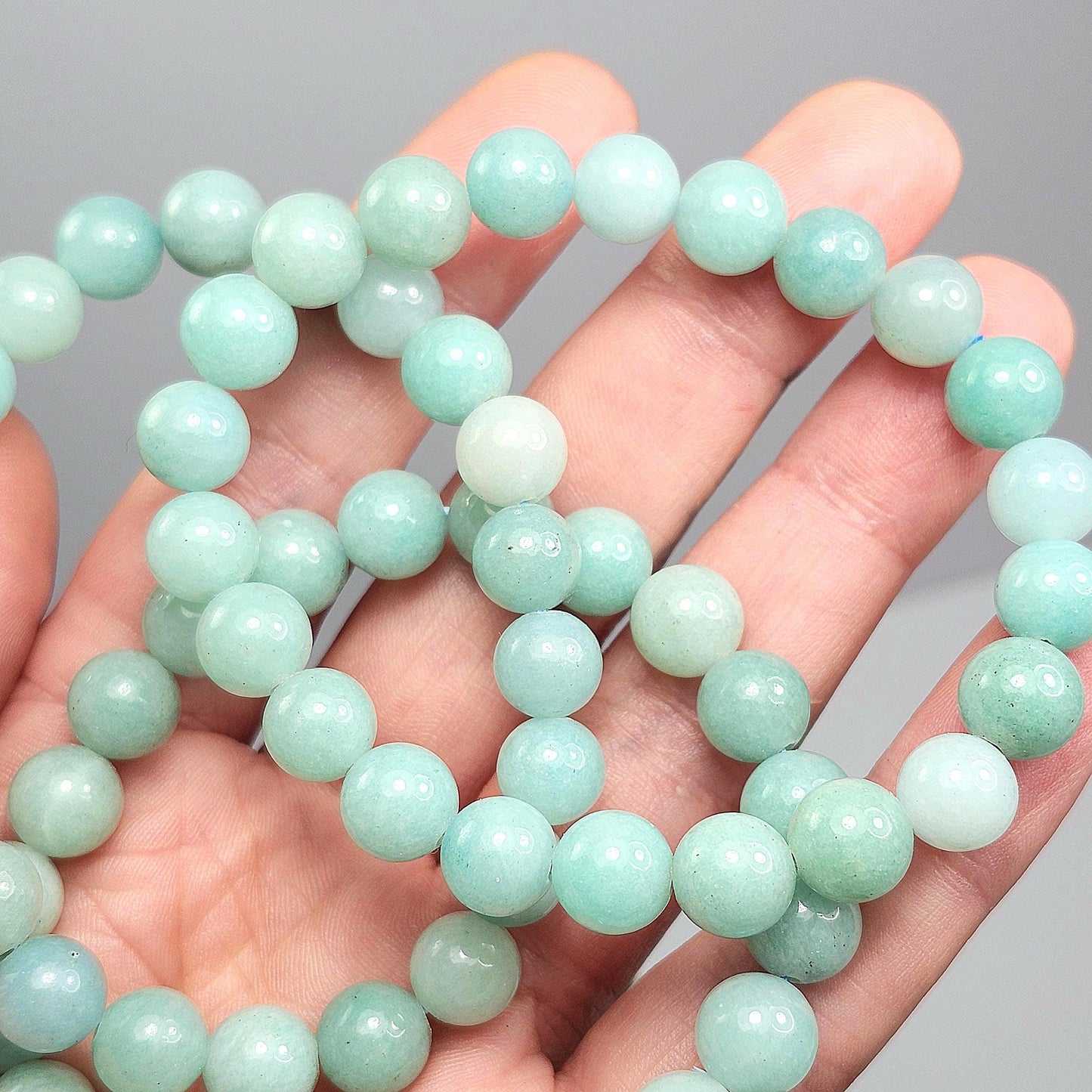 Amazonite Crystal Bracelet, Beaded Gemstone Jewelry (8mm Beads)