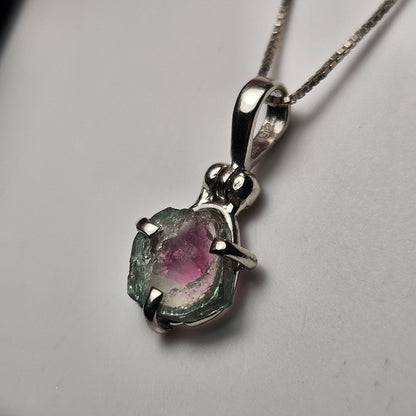 Watermelon Tourmaline Slice Pendant, Sterling Silver Tourmaline Necklace