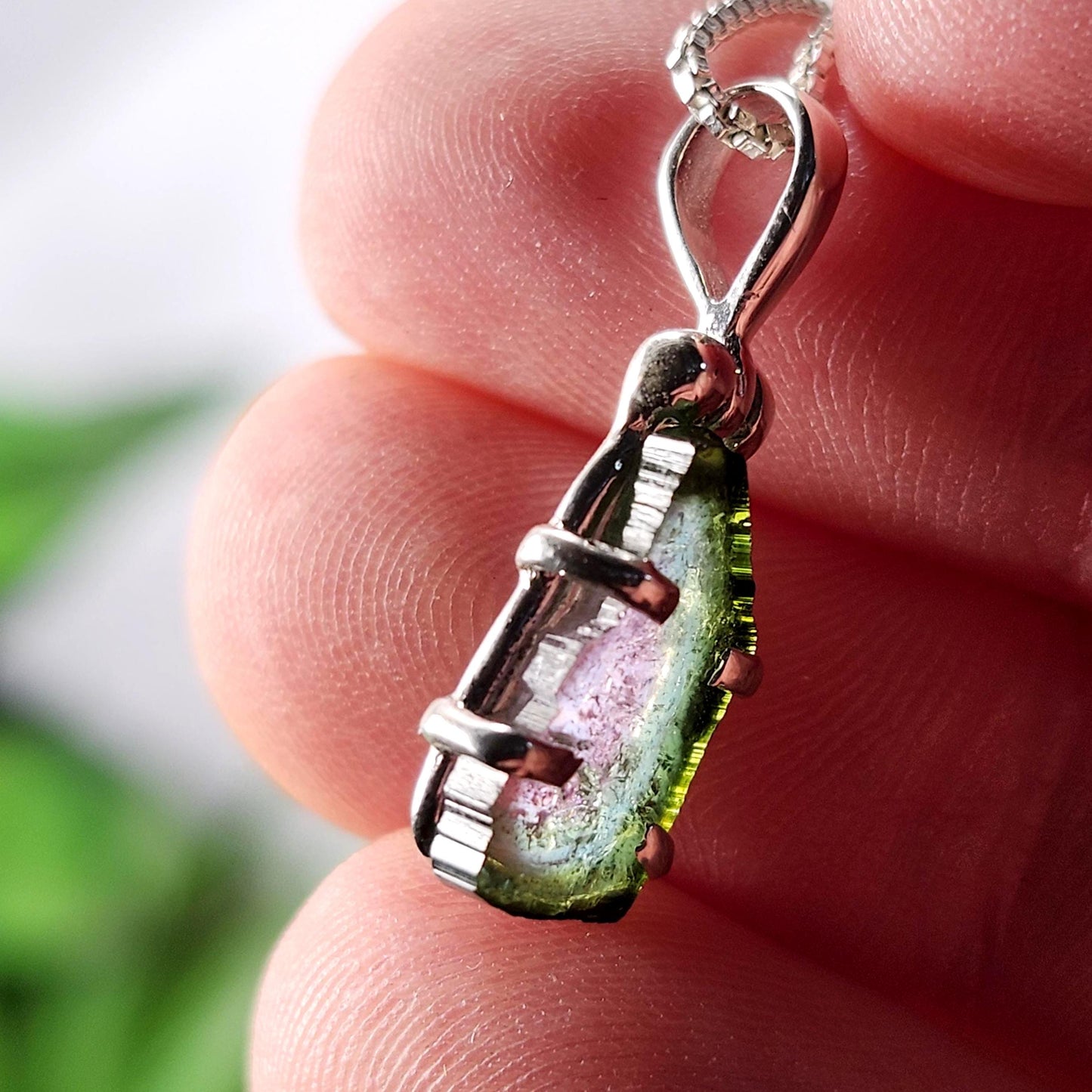 Watermelon Tourmaline Pendant, Sterling Silver Tourmaline Gemstone Necklace