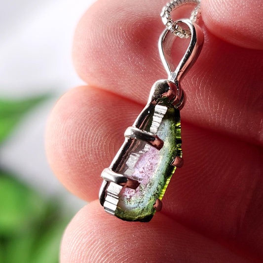 Watermelon Tourmaline Pendant, Sterling Silver Tourmaline Gemstone Necklace