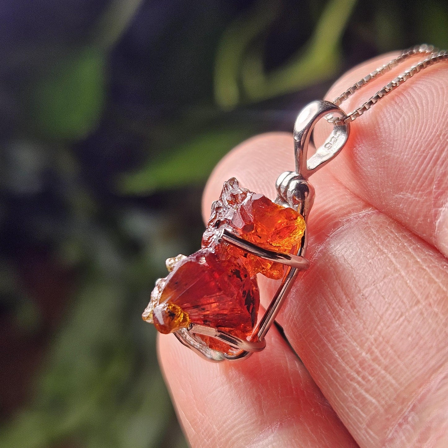 Orange Zincite Pendant, Sterling Silver Polish Zincite Crystal Necklace