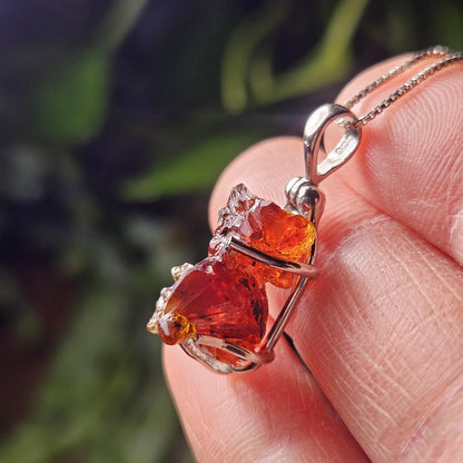 Orange Zincite Pendant, Sterling Silver Polish Zincite Crystal Necklace