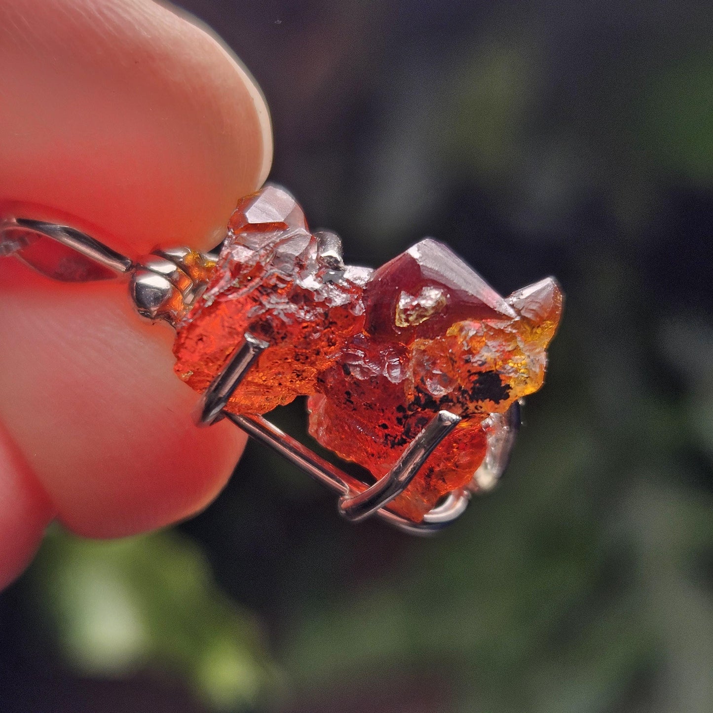 Orange Zincite Pendant, Sterling Silver Polish Zincite Crystal Necklace