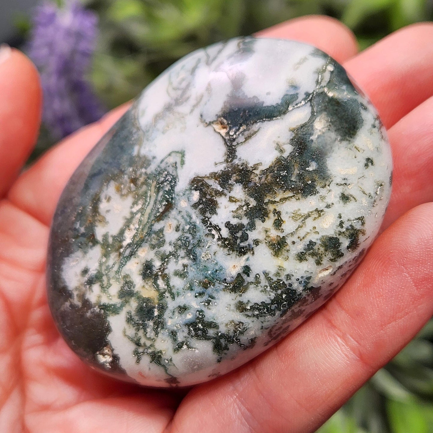 Moss Agate Palm Stone, Polished Moss Agate Crystal Specimen