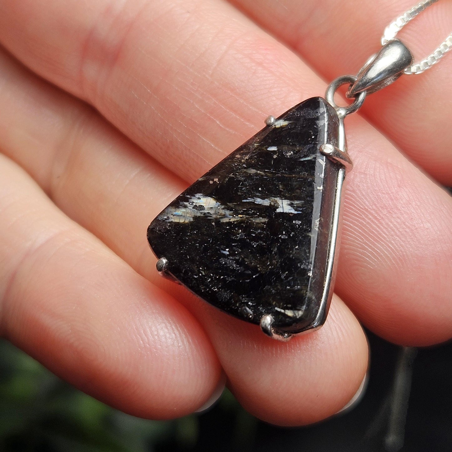 GREENLAND Nuummite Pendant, Sterling Silver Authentic Nuummite Necklace
