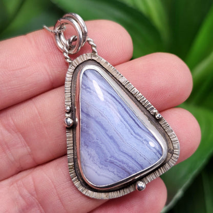 Blue Lace Agate Pendant, Sterling Silver Blue Chalcedony Necklace
