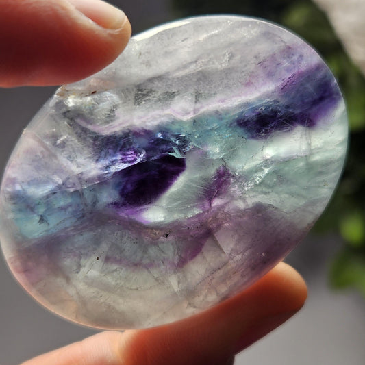 Fluorite Worry Stones, Rainbow Fluorite Polished Worry Stone Crystal