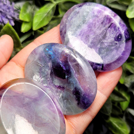 Fluorite Worry Stones, Rainbow Fluorite Polished Worry Stone Crystal