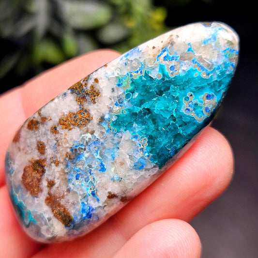 Polished Dioptase, Shattuckite & Chrysocolla in Quartz Crystal 27.9g, Congo Dioptase Specimen
