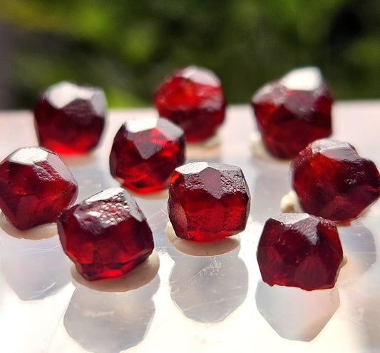 Red Garnet Crystals, Raw Dodecahedron Terminated Stones (5