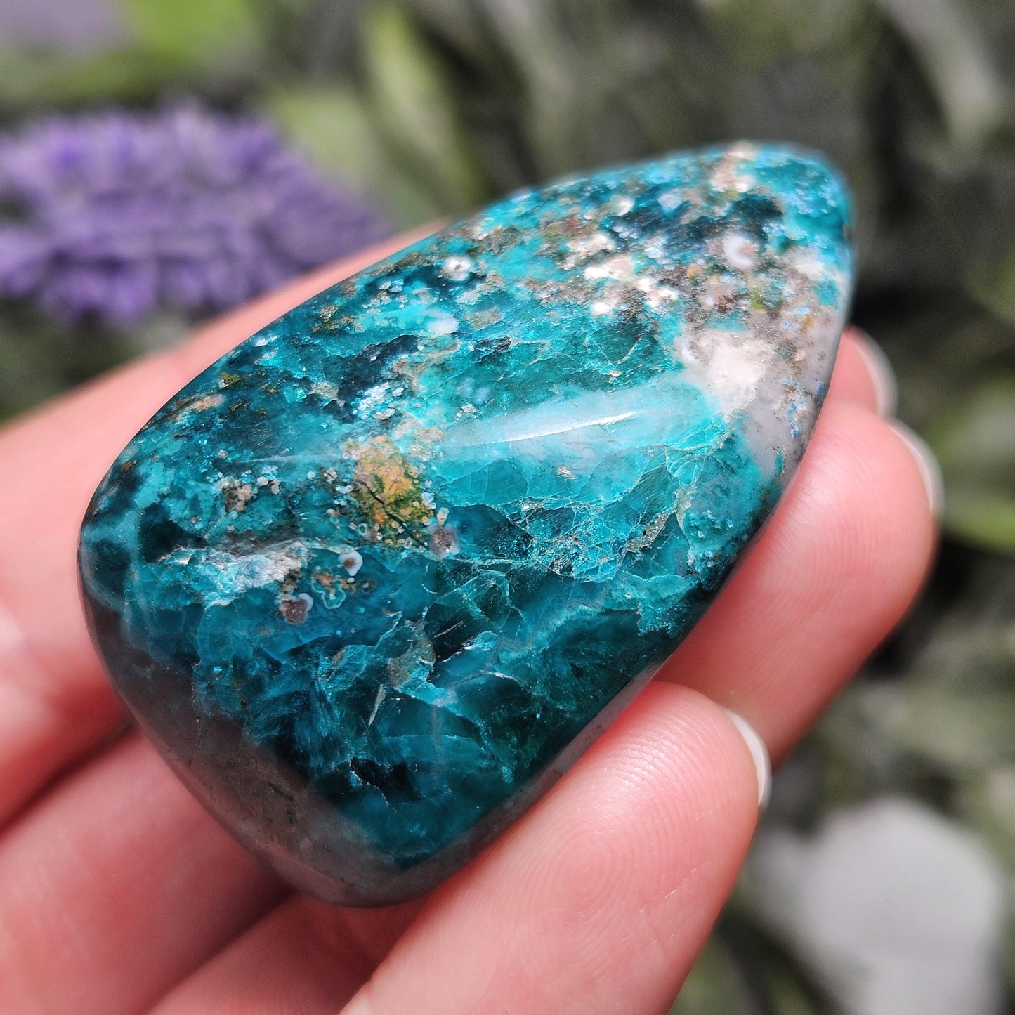 Polished Dioptase in Quartz Crystal 45.88g, Congo Dioptase Specimen