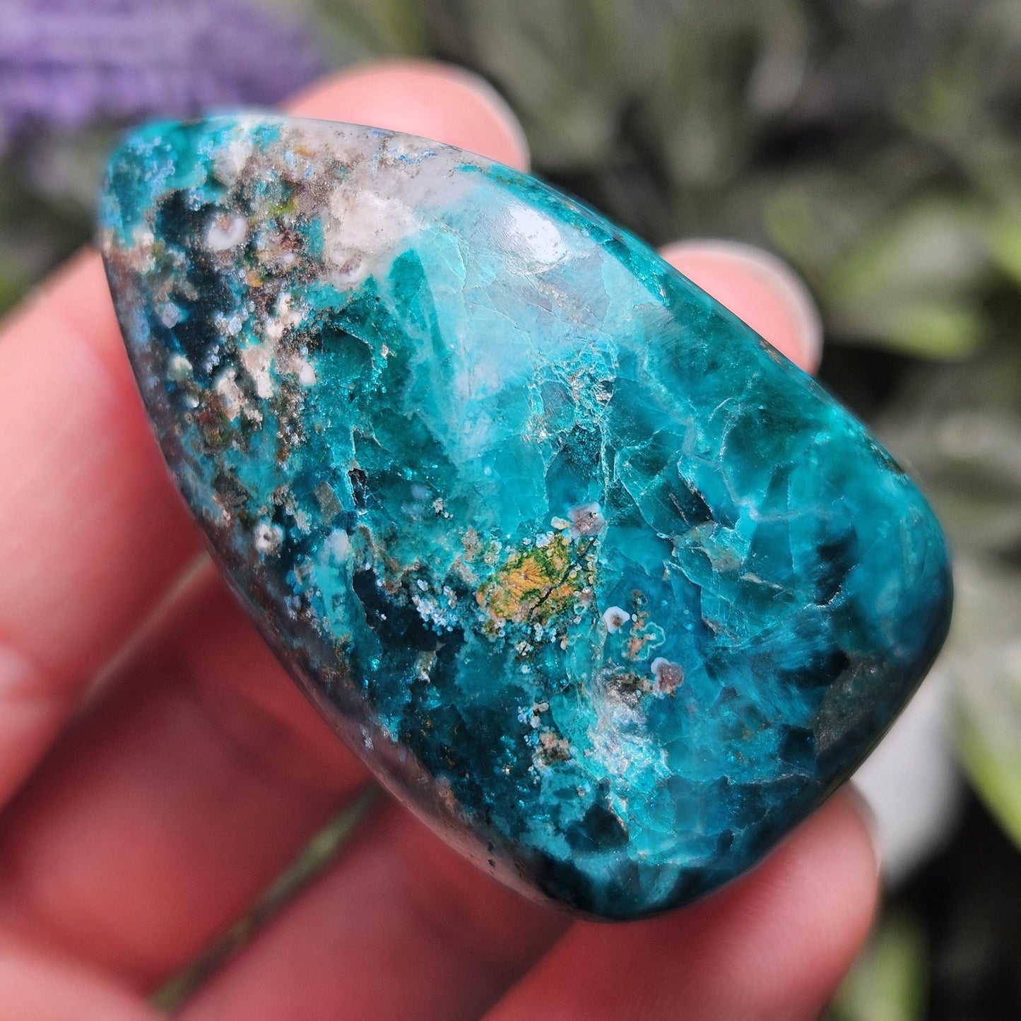 Polished Dioptase in Quartz Crystal 45.88g, Congo Dioptase Specimen