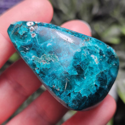 Polished Dioptase in Quartz Crystal 45.88g, Congo Dioptase Specimen
