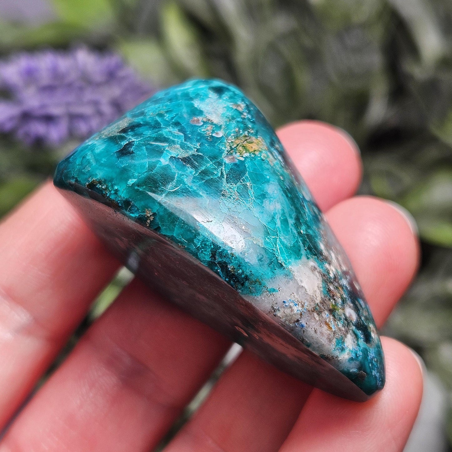 Polished Dioptase in Quartz Crystal 45.88g, Congo Dioptase Specimen
